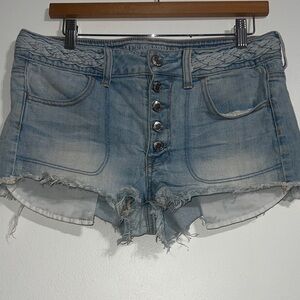 American Eagle Outfitters Light Blue Frayed Jean Shorts